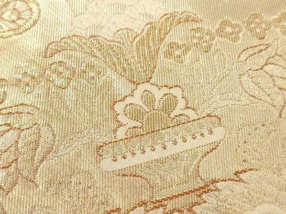 平和屋着物▼六通柄　本袋帯　更紗孔雀吉祥花文　金糸　引箔　正絹　逸品　CABA5728ak