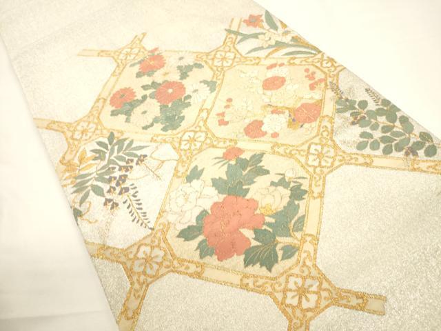 平和屋着物▼太鼓柄袋帯　綴れ　草花天井文　金糸　正絹　逸品　CABA5735ak