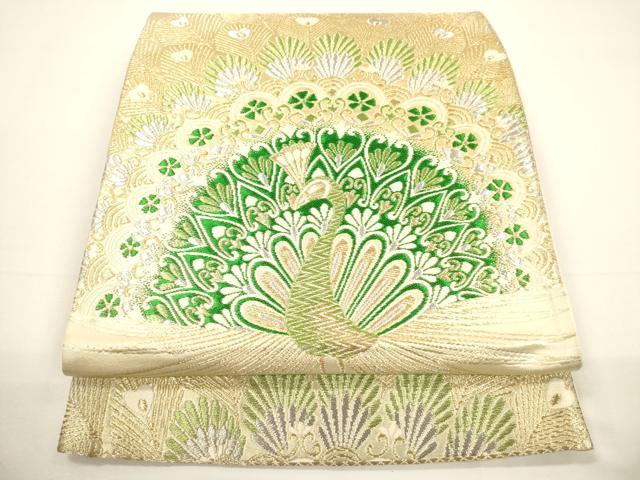 平和屋着物▼六通柄袋帯　唐織　孔雀文　金銀糸　正絹　逸品　CABA5743ak