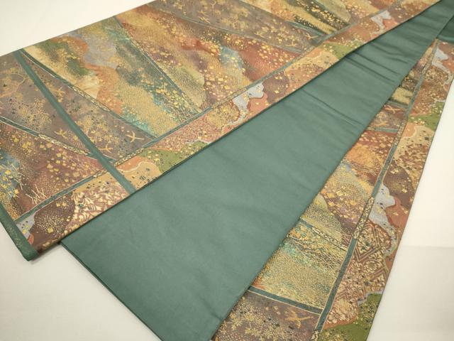 平和屋着物▼六通柄袋帯　箔散らし遠山花鳥文　金糸　引箔　正絹　逸品　CABA5755ak