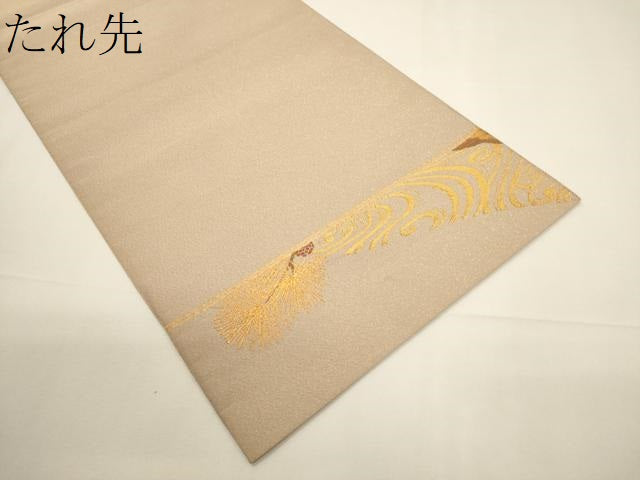 平和屋着物▼太鼓柄袋帯　綴れ　立波松葉文　金糸　正絹　逸品　CABA5766ak