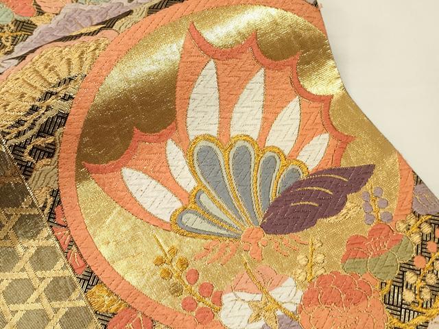平和屋着物▼佐賀錦 六通柄袋帯 唐織 松藤蝶丸紋 金糸 正絹 逸品 CABA5916ak