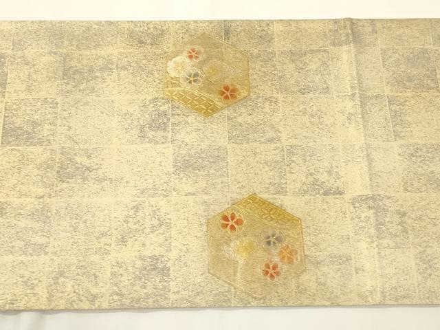 平和屋着物▼太鼓柄袋帯 亀甲草花文 金銀彩 引箔 正絹 逸品 CABA5917ak