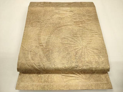 平和屋着物▼六通柄袋帯 ふくれ織 葡萄蔦の葉文 金糸 引箔 正絹 逸品 CABA5985ak