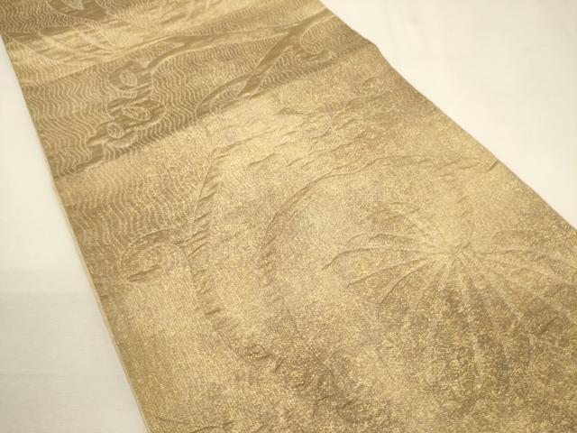 平和屋着物▼六通柄袋帯 ふくれ織 葡萄蔦の葉文 金糸 引箔 正絹 逸品 CABA5985ak