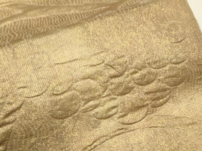 平和屋着物▼六通柄袋帯 ふくれ織 葡萄蔦の葉文 金糸 引箔 正絹 逸品 CABA5985ak
