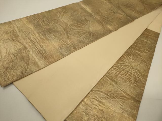 平和屋着物▼六通柄袋帯 ふくれ織 葡萄蔦の葉文 金糸 引箔 正絹 逸品 CABA5985ak