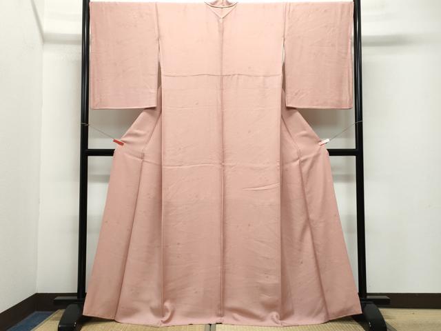 平和屋着物●上質な色無地　草花地紋　退紅色　正絹　逸品　CABA6015vf