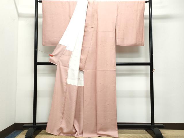 平和屋着物●上質な色無地　草花地紋　退紅色　正絹　逸品　CABA6015vf