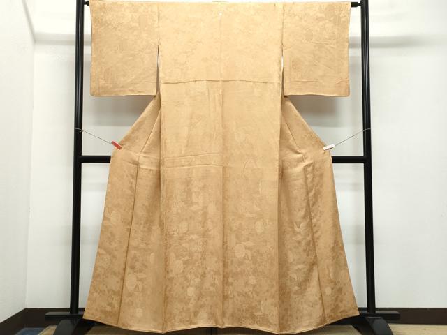平和屋着物●上質な色無地　陶器花地紋　枇杷茶色　正絹　逸品　CABA6016vf