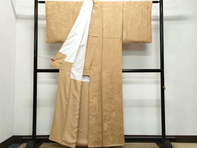平和屋着物●上質な色無地　陶器花地紋　枇杷茶色　正絹　逸品　CABA6016vf