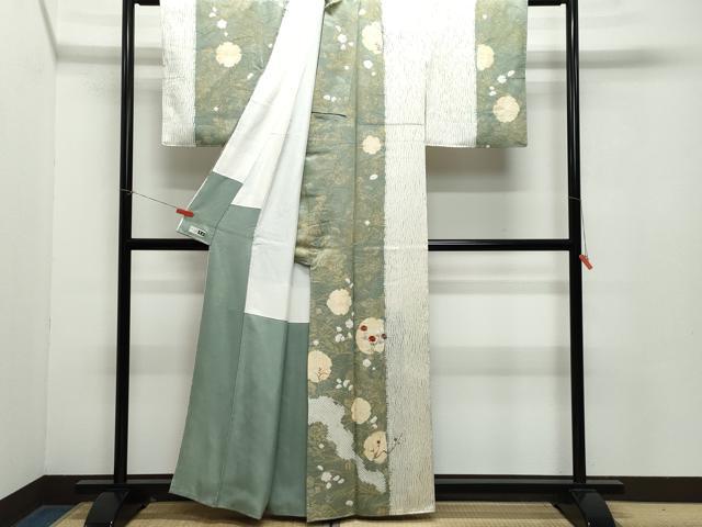 平和屋着物●訪問着　絞り　刺繍　草花文　金彩　正絹　逸品　CABA6025vf