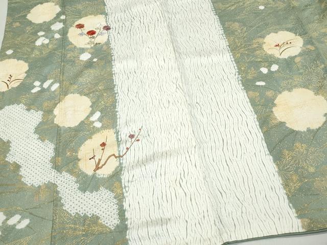 平和屋着物●訪問着　絞り　刺繍　草花文　金彩　正絹　逸品　CABA6025vf