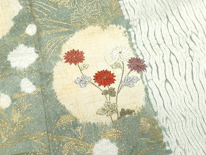 平和屋着物●訪問着　絞り　刺繍　草花文　金彩　正絹　逸品　CABA6025vf