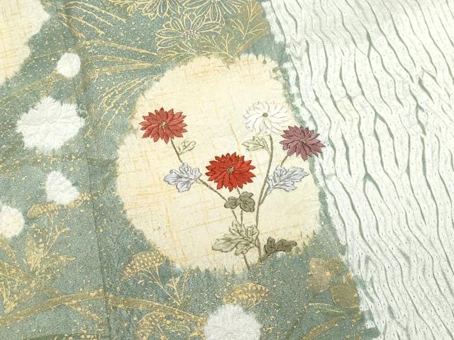 平和屋着物●訪問着　絞り　刺繍　草花文　金彩　正絹　逸品　CABA6025vf