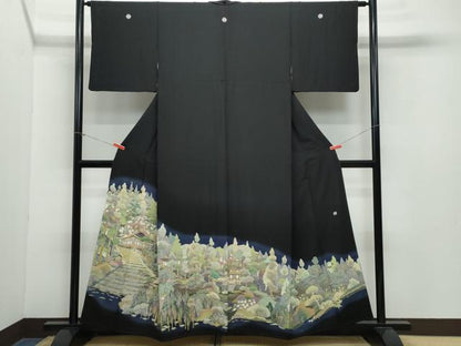 平和屋着物●豪華黒留袖 友禅 作家物 風景草木文 まるやま扱い 正絹 逸品 CABA6036vf