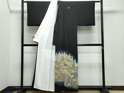 平和屋着物●豪華黒留袖 友禅 作家物 風景草木文 まるやま扱い 正絹 逸品 CABA6036vf