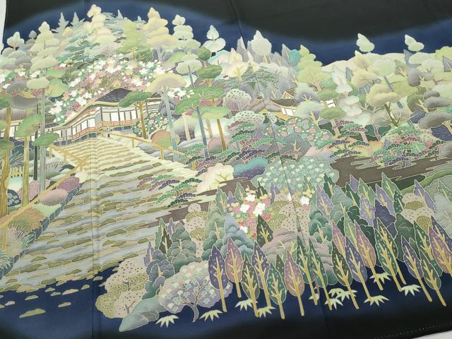 平和屋着物●豪華黒留袖 友禅 作家物 風景草木文 まるやま扱い 正絹 逸品 CABA6036vf