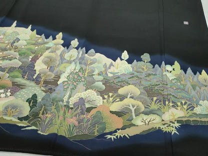 平和屋着物●豪華黒留袖 友禅 作家物 風景草木文 まるやま扱い 正絹 逸品 CABA6036vf
