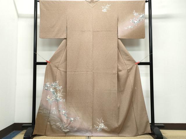 平和屋着物●訪問着 友禅 作家物 流水草花文 暈し染め 三越扱い 正絹 逸品 CABA6039vf