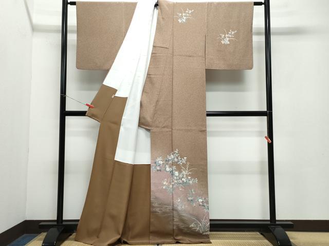 平和屋着物●訪問着 友禅 作家物 流水草花文 暈し染め 三越扱い 正絹 逸品 CABA6039vf