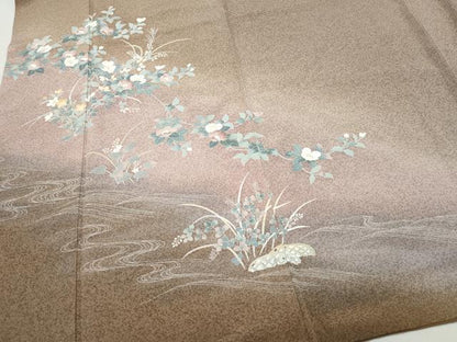 平和屋着物●訪問着 友禅 作家物 流水草花文 暈し染め 三越扱い 正絹 逸品 CABA6039vf