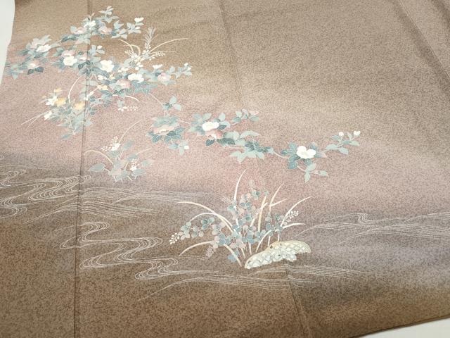 平和屋着物●訪問着 友禅 作家物 流水草花文 暈し染め 三越扱い 正絹 逸品 CABA6039vf