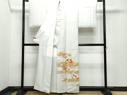 平和屋着物●豪華色留袖　刺繍　吉祥松花文　金彩　正絹　逸品　CABA6051vf