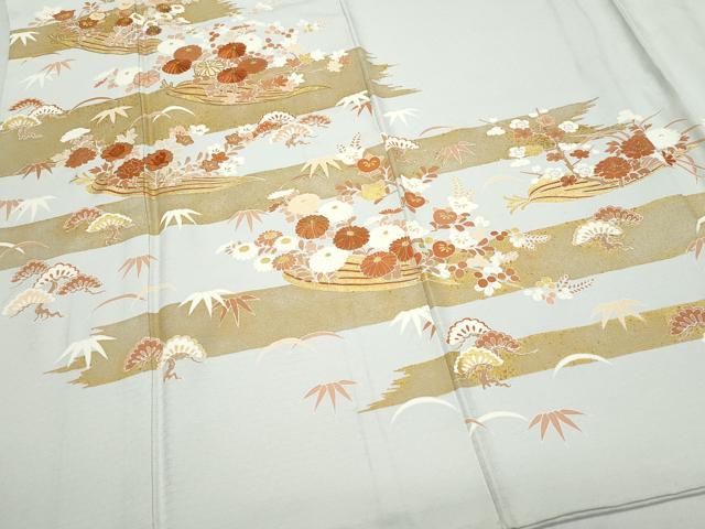 平和屋着物●豪華色留袖　刺繍　吉祥松花文　金彩　正絹　逸品　CABA6051vf