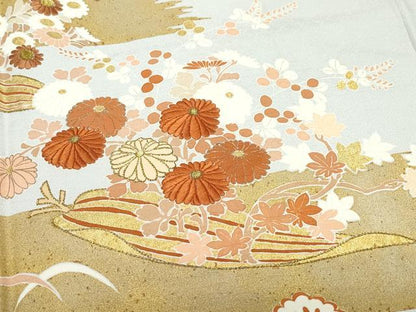 平和屋着物●豪華色留袖　刺繍　吉祥松花文　金彩　正絹　逸品　CABA6051vf
