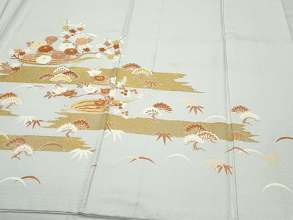 平和屋着物●豪華色留袖　刺繍　吉祥松花文　金彩　正絹　逸品　CABA6051vf