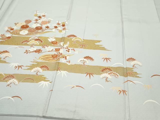 平和屋着物●豪華色留袖　刺繍　吉祥松花文　金彩　正絹　逸品　CABA6051vf
