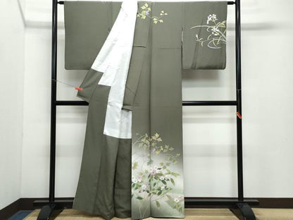 平和屋着物●二代目清次郎　手描き　訪問着　枝花文　暈し染め　正絹　逸品　CABA6055vf