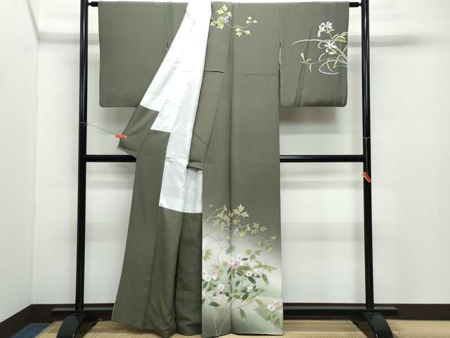 平和屋着物●二代目清次郎　手描き　訪問着　枝花文　暈し染め　正絹　逸品　CABA6055vf