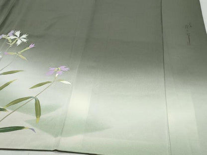 平和屋着物●二代目清次郎　手描き　訪問着　枝花文　暈し染め　正絹　逸品　CABA6055vf