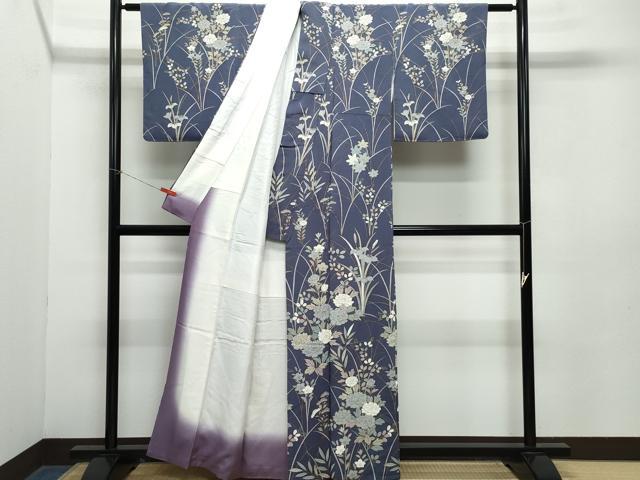 平和屋着物●訪問着　草花文　金彩　鬼しぼ縮緬　正絹　逸品　CABA6070vf