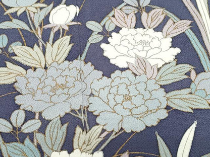 平和屋着物●訪問着　草花文　金彩　鬼しぼ縮緬　正絹　逸品　CABA6070vf