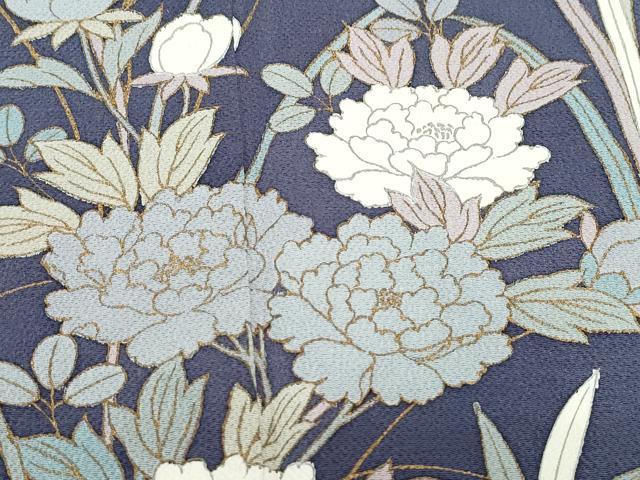 平和屋着物●訪問着　草花文　金彩　鬼しぼ縮緬　正絹　逸品　CABA6070vf