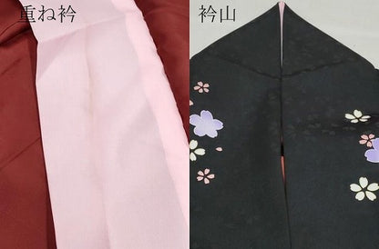 平和屋着物●小振袖　二尺袖　刺繍　舞花文　黒地　金彩　洗える着物　CABA6087vf
