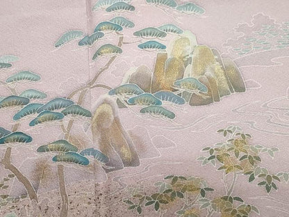 平和屋着物●訪問着 人物草木文 暈し染め 金彩 ロング丈 正絹 逸品 CABA6090vf