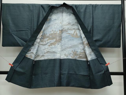 平和屋着物●男性 紬 アンサンブル 霞文 正絹 逸品 CABA6092vf
