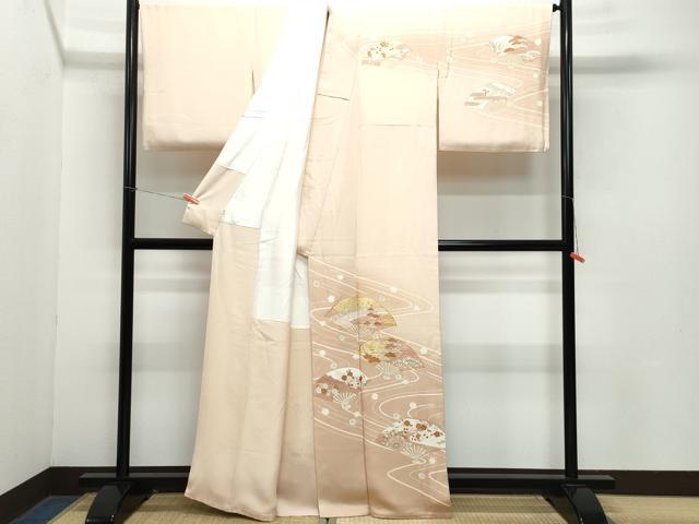 平和屋着物●銀座きしや　訪問着　駒刺繍　流水扇面松花文　金彩　正絹　逸品　CABA6102vf