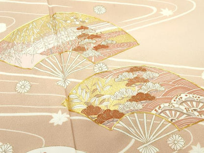 平和屋着物●銀座きしや　訪問着　駒刺繍　流水扇面松花文　金彩　正絹　逸品　CABA6102vf