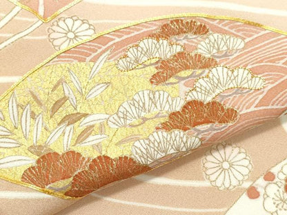 平和屋着物●銀座きしや　訪問着　駒刺繍　流水扇面松花文　金彩　正絹　逸品　CABA6102vf