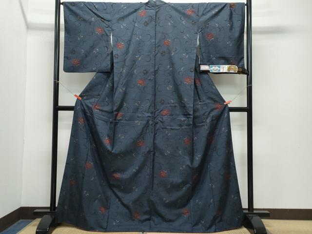 平和屋着物○本場大島紬 7マルキ 泥染め 更紗花唐草文 宮田文彦