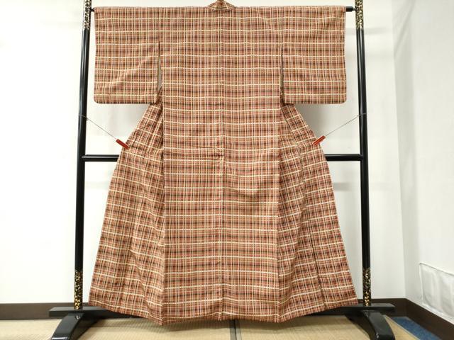 平和屋着物●上質なお召 吉野間道 正絹 逸品 CABA6141yc