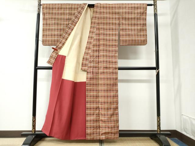 平和屋着物●上質なお召 吉野間道 正絹 逸品 CABA6141yc