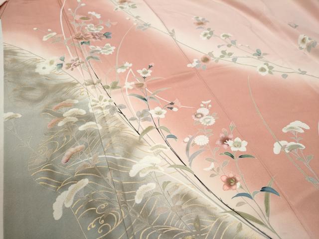 平和屋着物●訪問着　枝花文　暈し染め　金彩　正絹　逸品　CABA6167yc