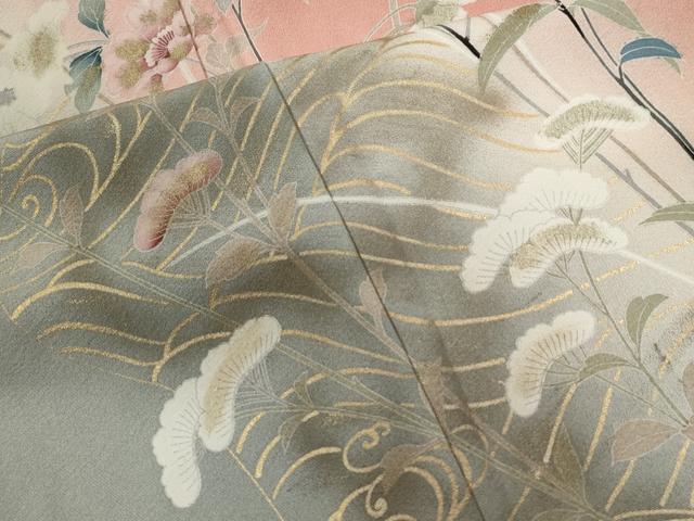 平和屋着物●訪問着　枝花文　暈し染め　金彩　正絹　逸品　CABA6167yc