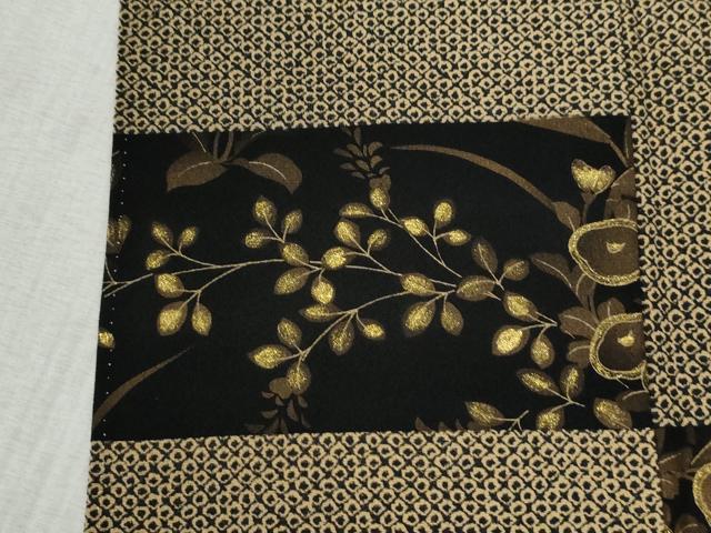 平和屋着物●訪問着　鹿の子文様　変わり市松万寿菊草花文　黒地　金彩　正絹　逸品　CABA6171yc